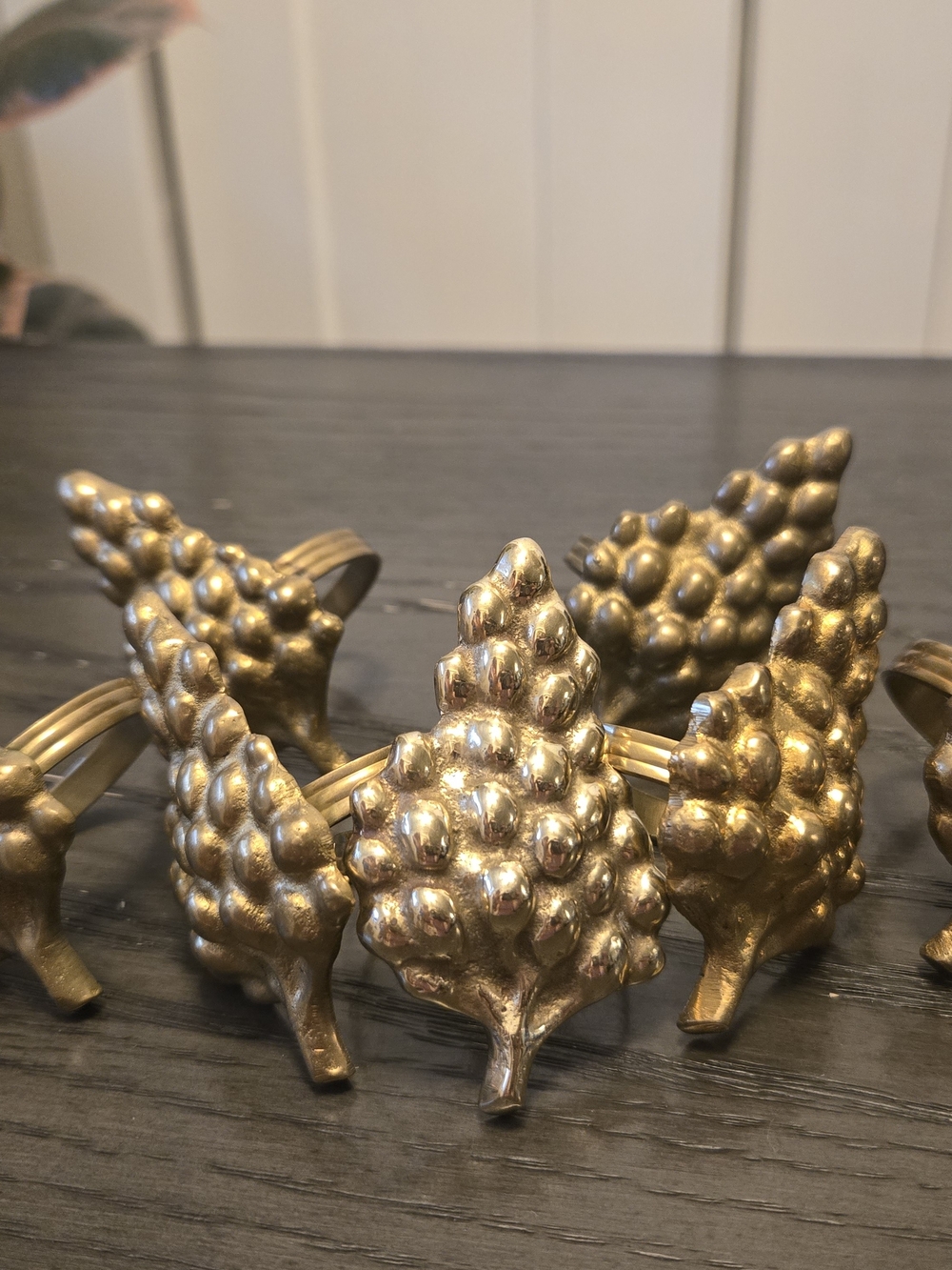 Vintage Brass Grape Cluster Napkin Rings - Set of 7